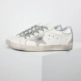 Golden Goose Superstar White and Silver Distressed Lifestyle Sneakers