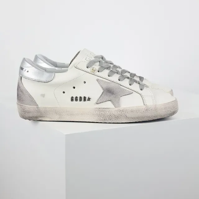 Golden Goose Superstar White and Silver Distressed Lifestyle Sneakers 3