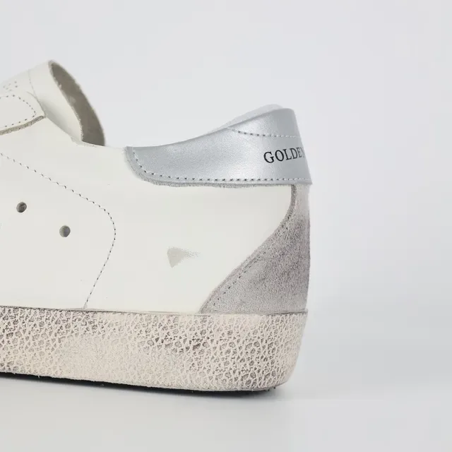 Golden Goose Superstar White and Silver Distressed Lifestyle Sneakers 4