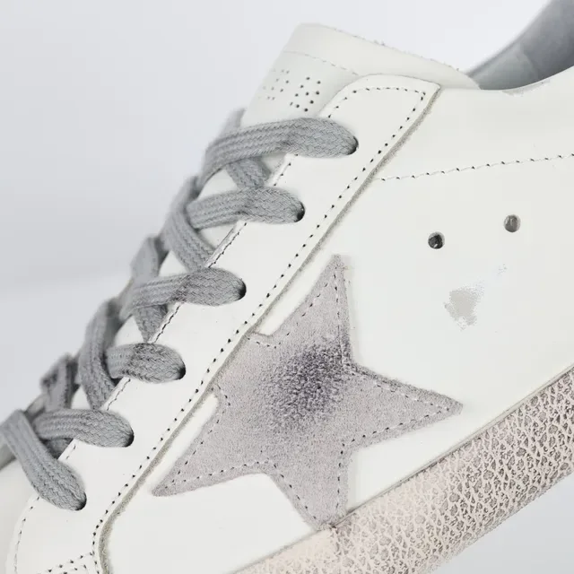 Golden Goose Superstar White and Silver Distressed Lifestyle Sneakers 6