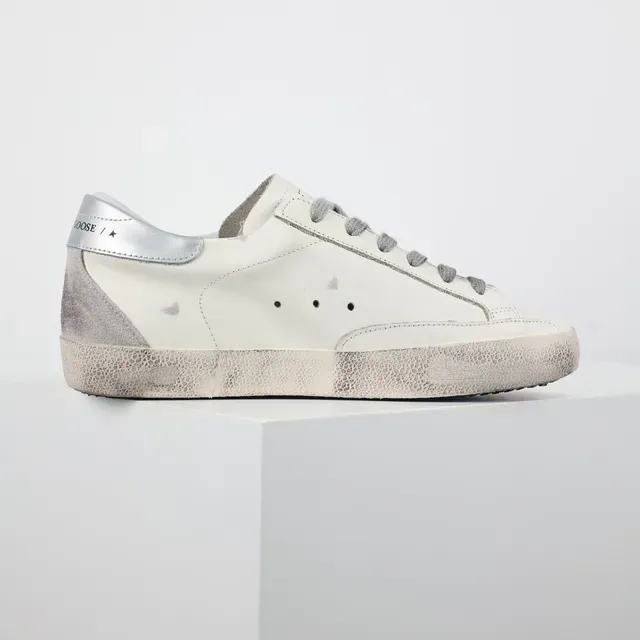 Golden Goose Superstar White and Silver Distressed Lifestyle Sneakers 7