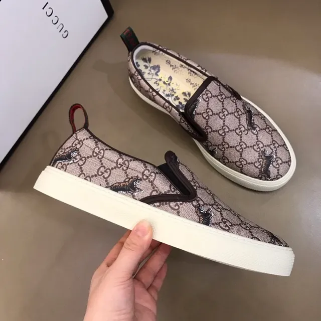 Gucci Ace Beige Marron GG Supreme Toile Broderie Motif Tigre Loafer 3
