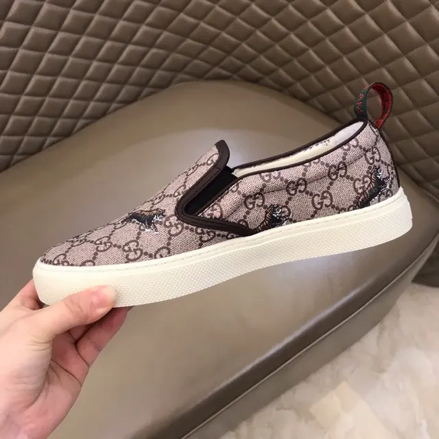 Gucci Ace Beige Marron GG Supreme Toile Broderie Motif Tigre Loafer 6