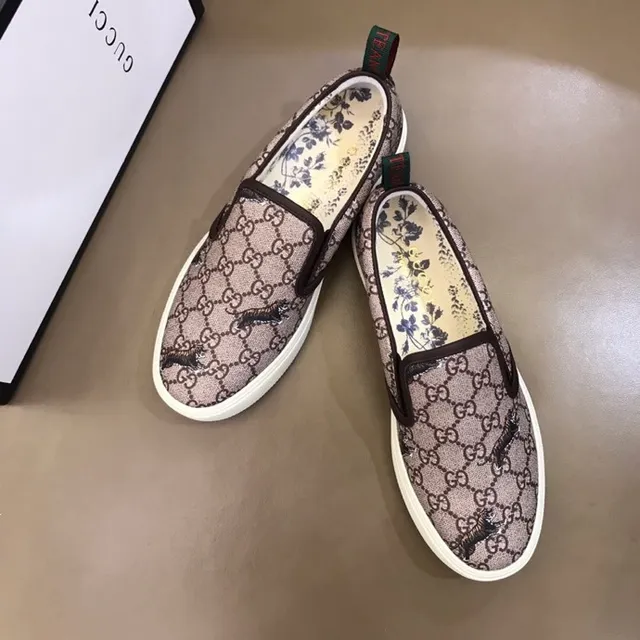Gucci Ace Beige Marron GG Supreme Toile Broderie Motif Tigre Loafer 7