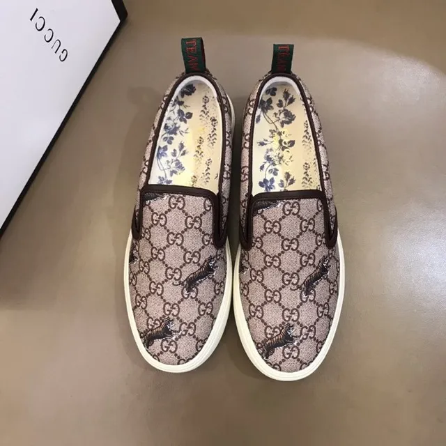 Gucci Ace Beige Marron GG Supreme Toile Broderie Motif Tigre Loafer 9