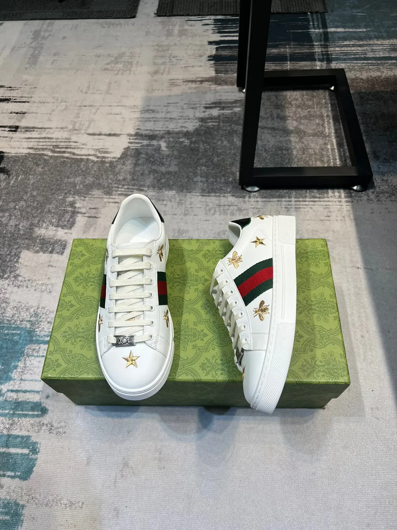 Gucci Ace Embroidered Bee and Star White Lifestyle Sneakers 4