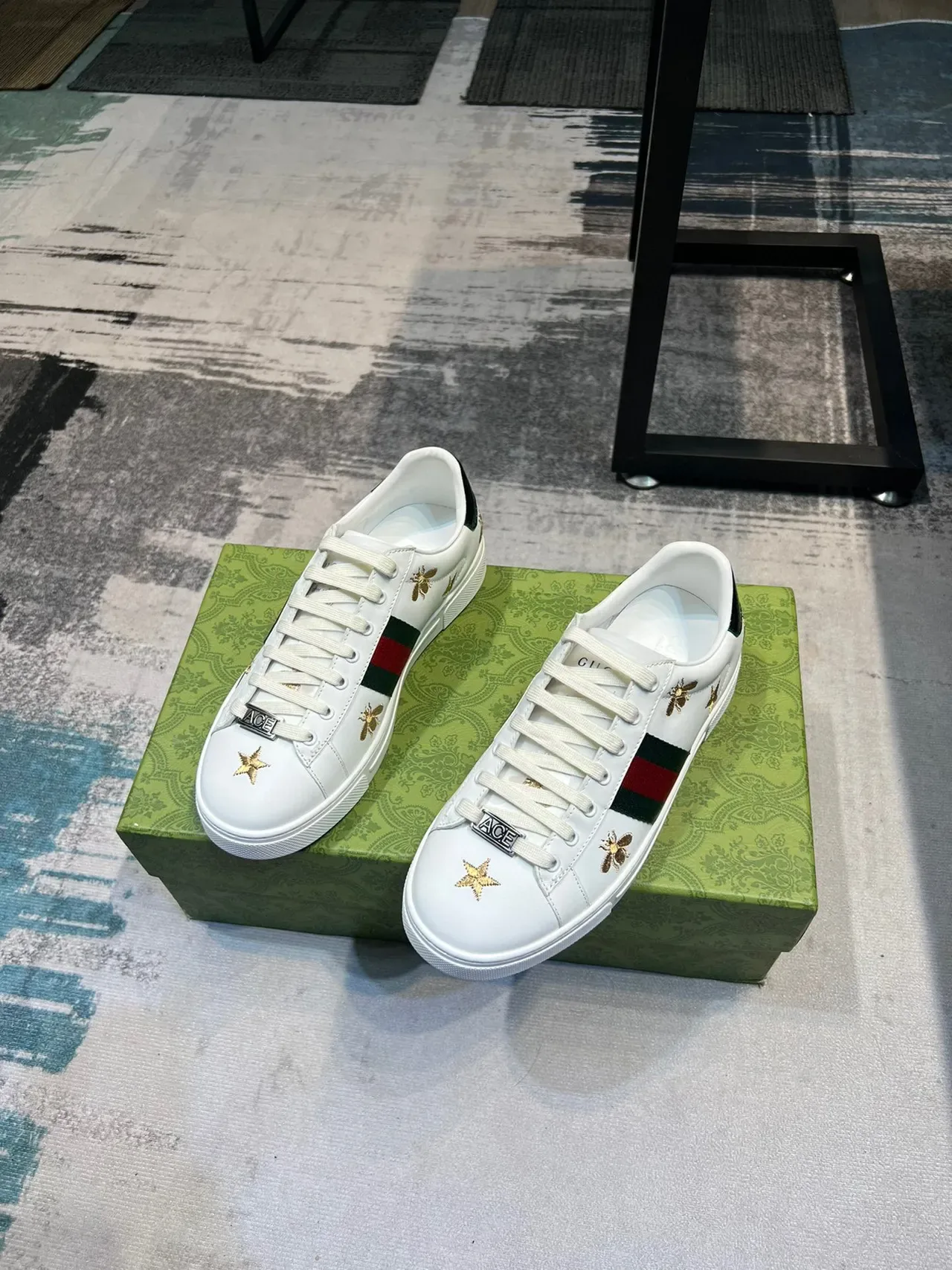 Gucci Ace Embroidered Bee and Star White Lifestyle Sneakers 5