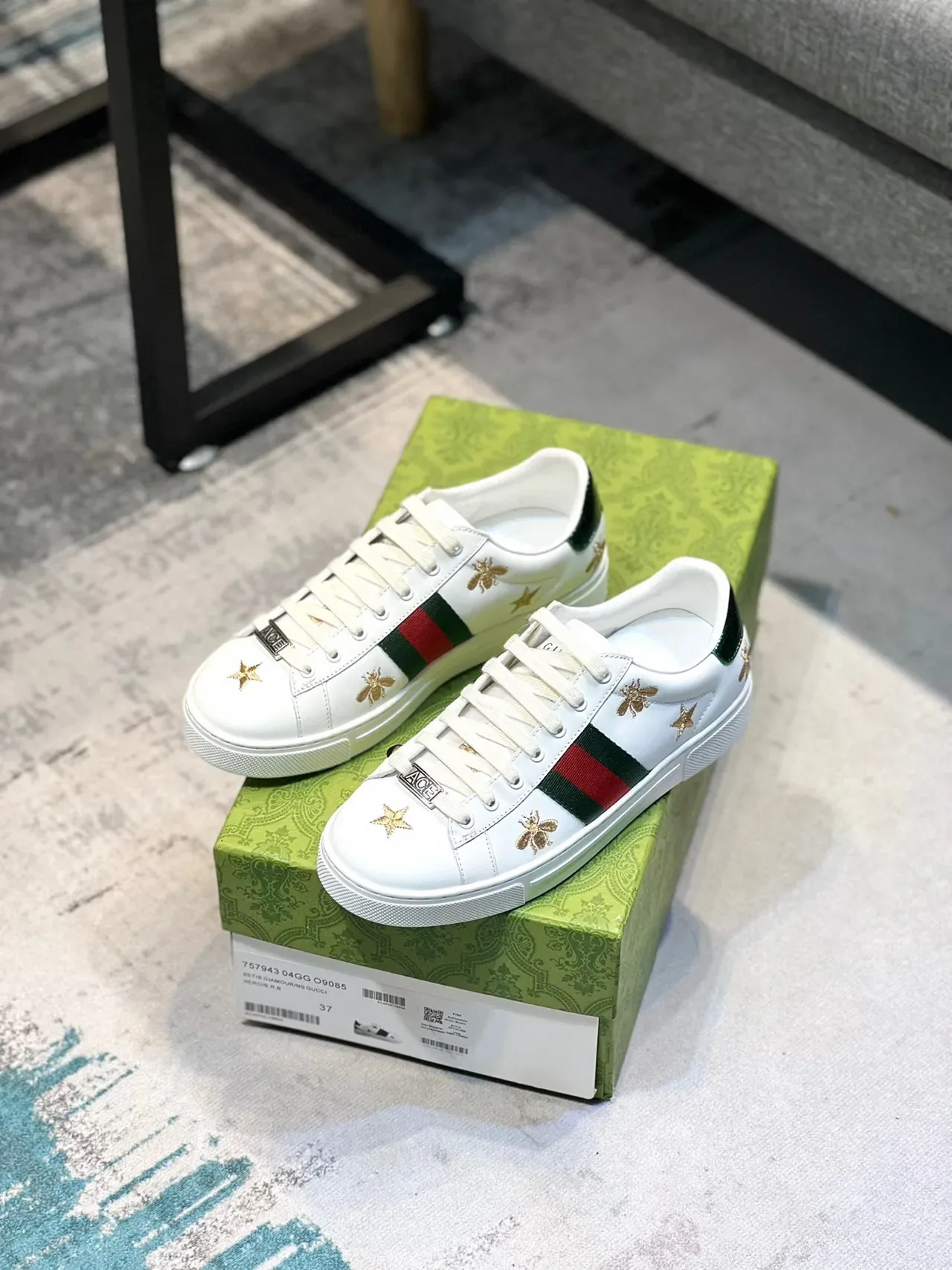 Gucci Ace Embroidered Bee and Star White Lifestyle Sneakers 7