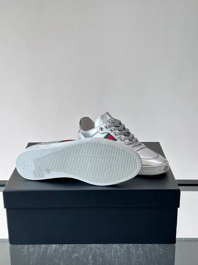 Gucci Ace Metallic Silver Web Stripe Lifestyle Sneakers 2