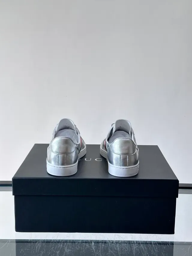 Gucci Ace Metallic Silver Web Stripe Lifestyle Sneakers 3