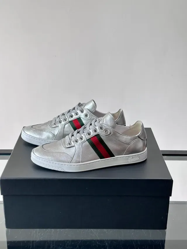 Gucci Ace Metallic Silver Web Stripe Lifestyle Sneakers 5