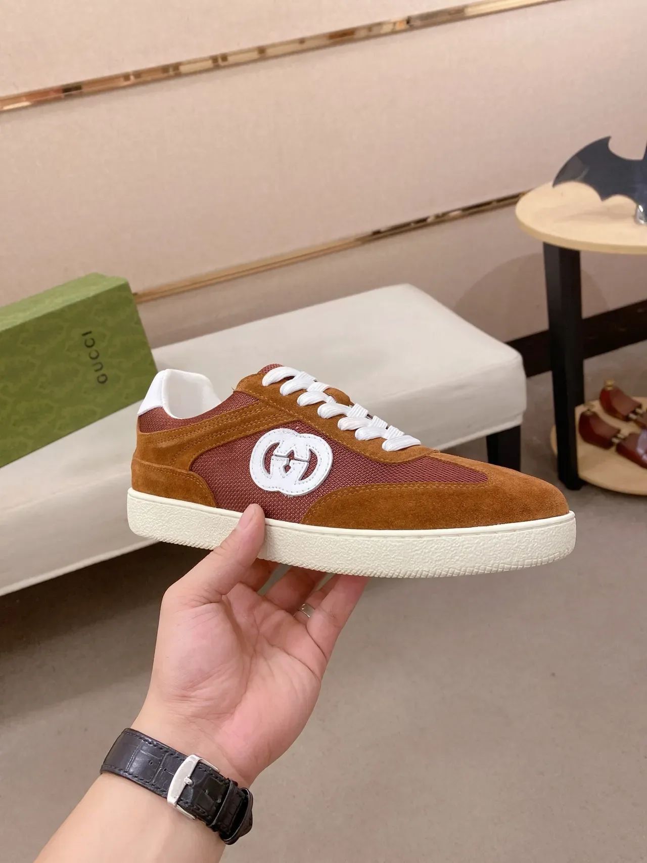 Gucci Ace Rust and Tan Suede Lifestyle Sneaker 5