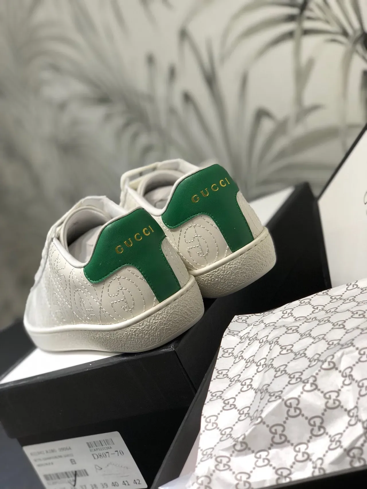 Gucci Ace Blancs et Verts Monogramme Cousu Sneakers Lifestyle 3
