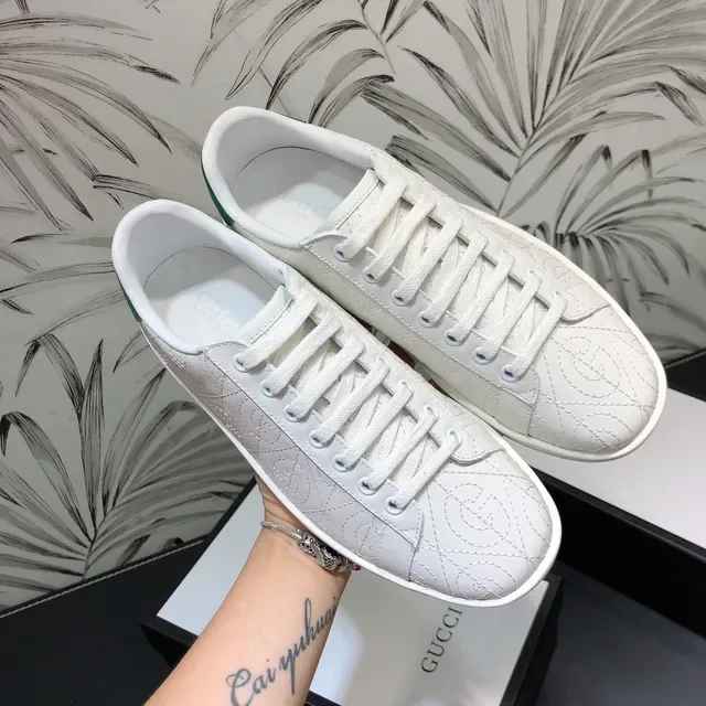 Gucci Ace Blancs et Verts Monogramme Cousu Sneakers Lifestyle 6