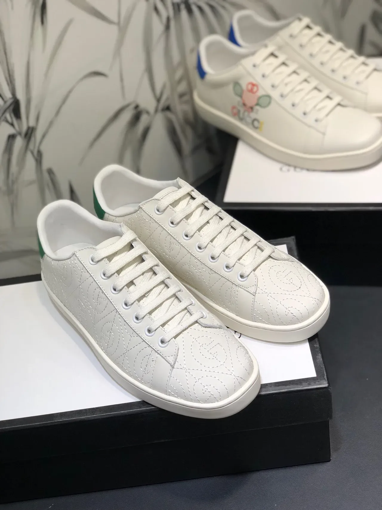 Gucci Ace Blancs et Verts Monogramme Cousu Sneakers Lifestyle 8