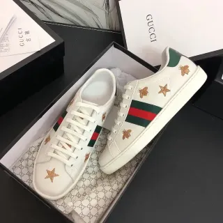 Gucci Ace White Leather Bee and Star Embroidery Lifestyle Sneakers