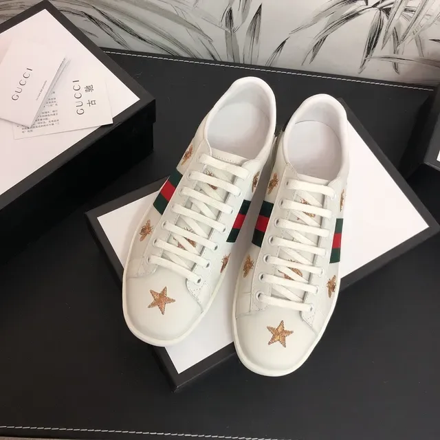 Gucci Ace White Leather Bee and Star Embroidery Lifestyle Sneakers 2