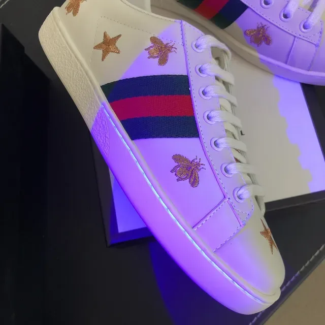 Gucci Ace White Leather Bee and Star Embroidery Lifestyle Sneakers 5