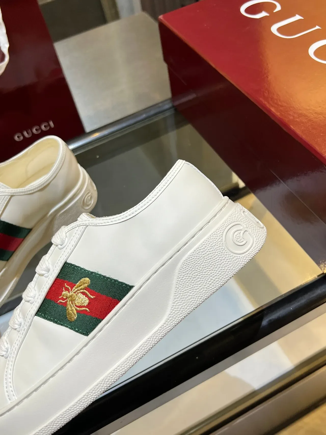 Gucci Ace White Leather Web Stripe Gold Bee Lifestyle Sneakers 2
