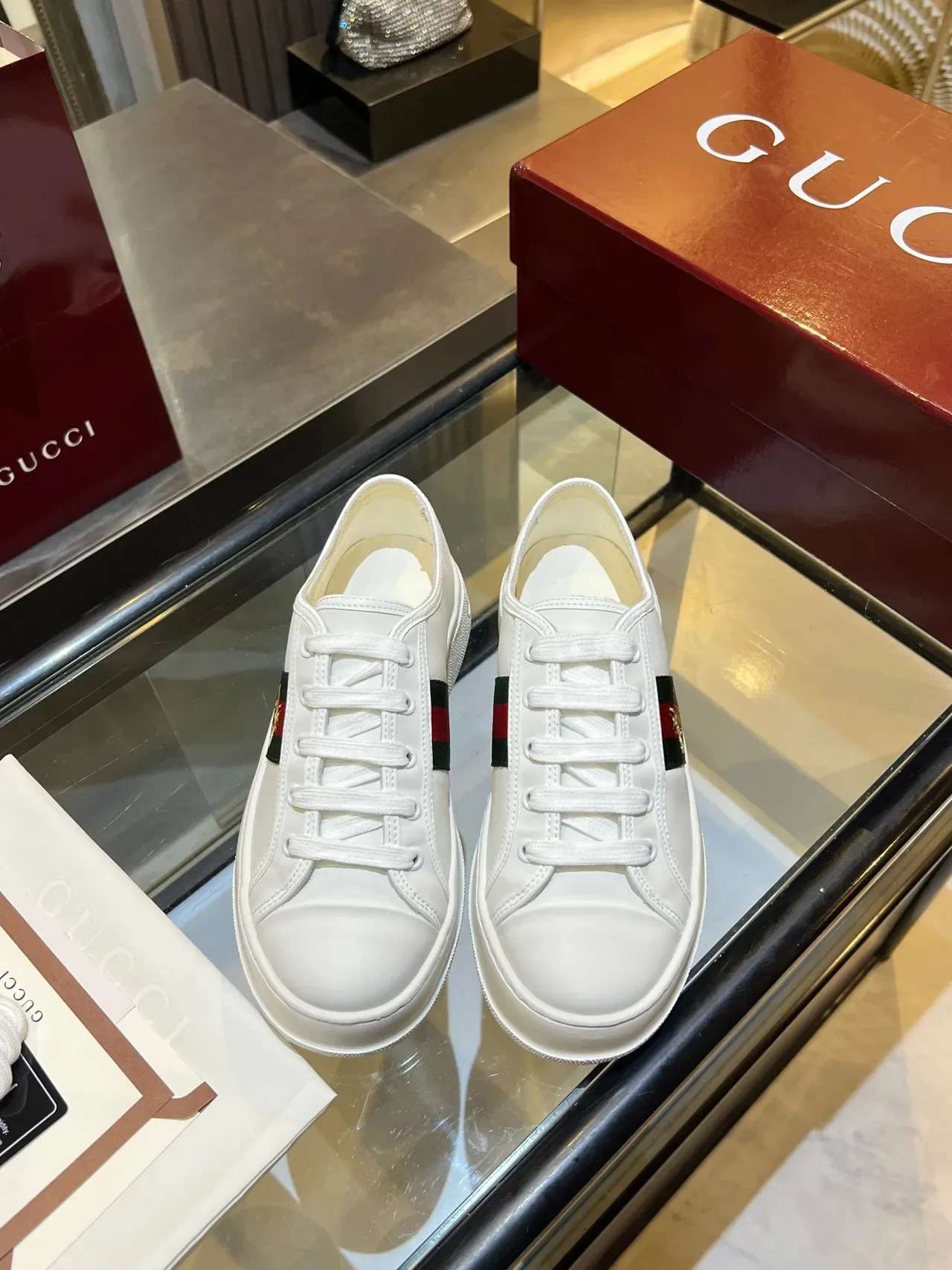Gucci Ace White Leather Web Stripe Gold Bee Lifestyle Sneakers 5