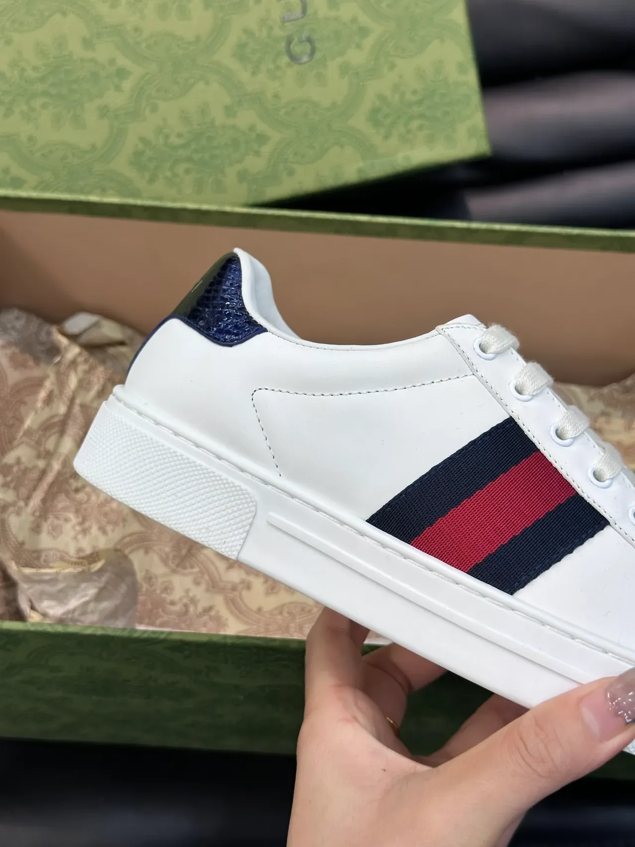 Gucci Ace tênis lifestyle branco navy red Web Stripe 3