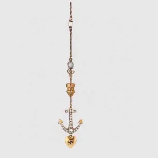 Gucci Anchor Pavé Cristal et Perle Dorée Collier