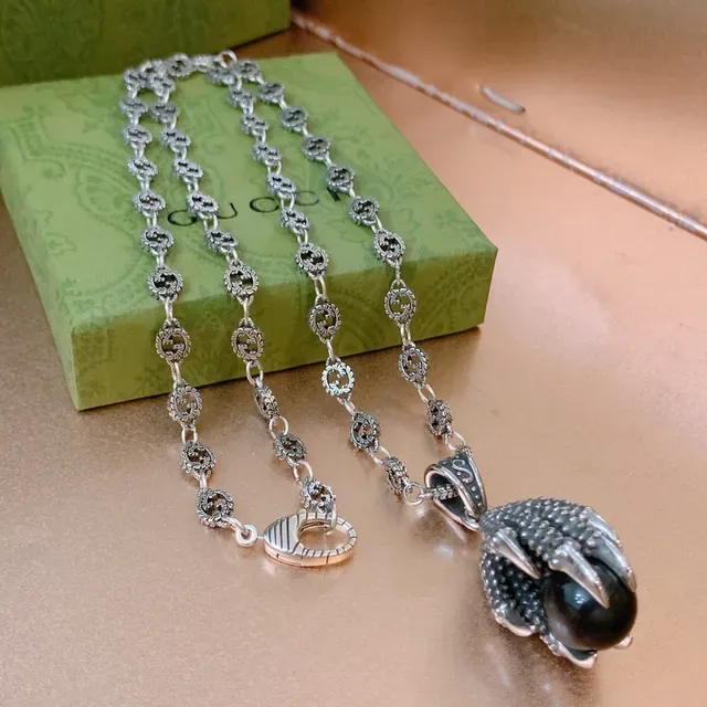 Gucci Animalier Silver Black Ornate Chain Claw-Shaped Pendant Necklace 3