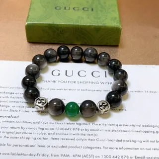 Gucci Beaded Bracelet Black Green Stretch Bracelet
