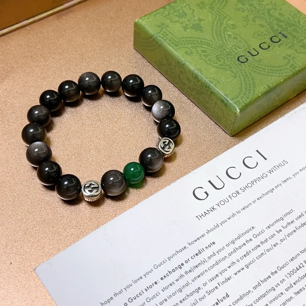 Gucci Beaded Bracelet Black Green Stretch Bracelet 4