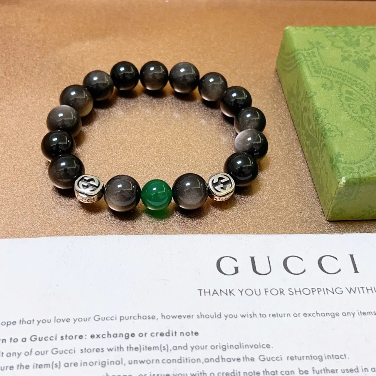 Gucci Beaded Bracelet Black Green Stretch Bracelet 6