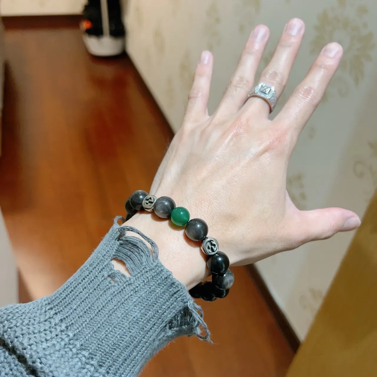 Gucci Beaded Bracelet Black Green Stretch Bracelet 8