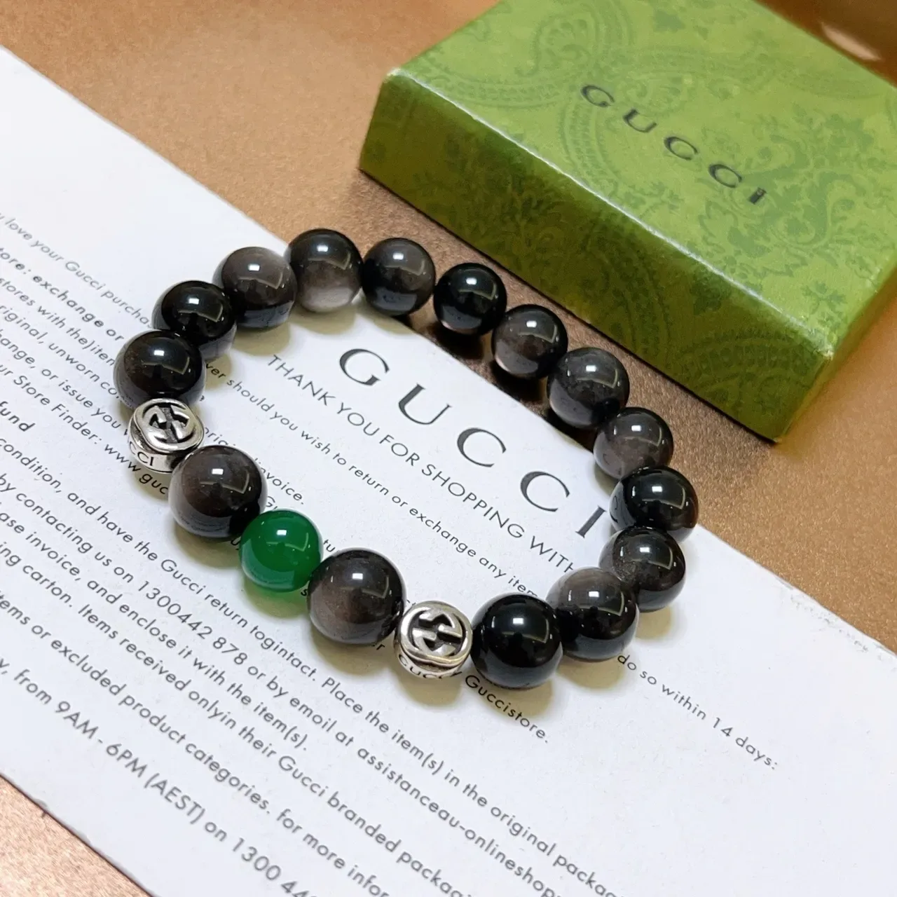 Gucci Beaded Bracelet Black Green Stretch Bracelet 9