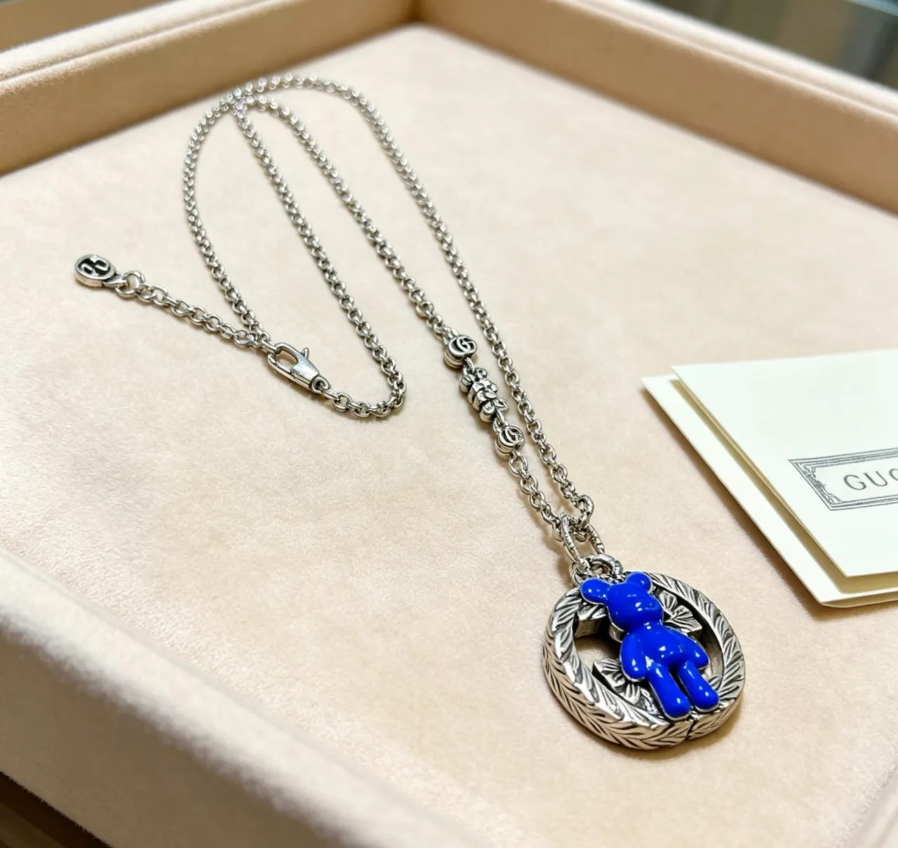 Gucci Bear Motif Blue Enamel Pendant Necklace 4