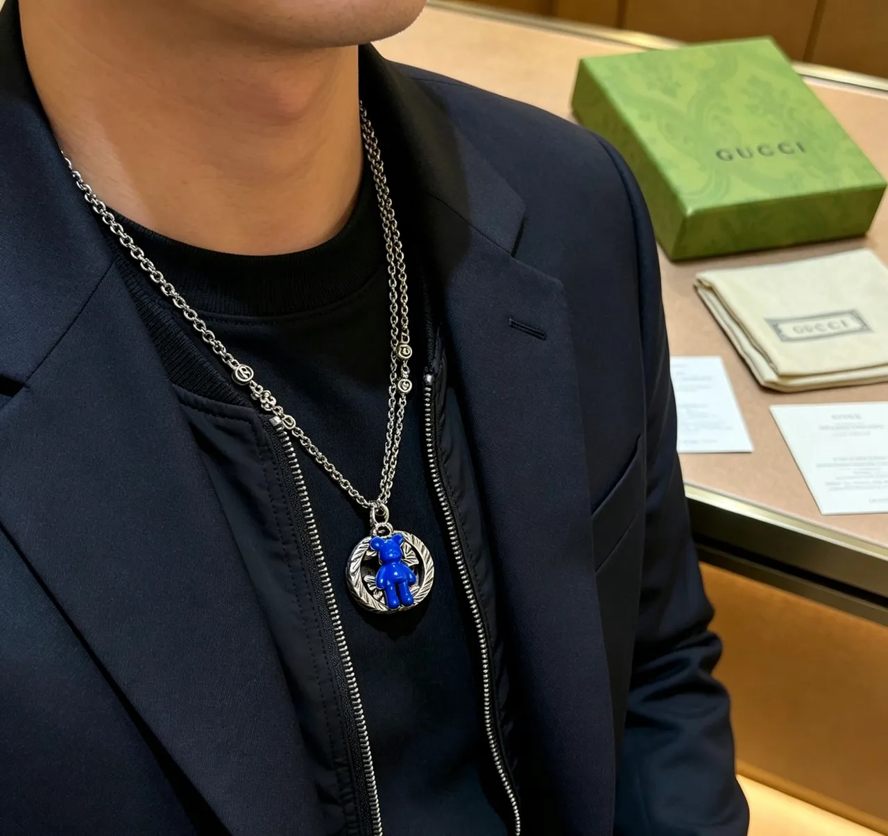 Gucci Bear Motif Blue Enamel Pendant Necklace 6
