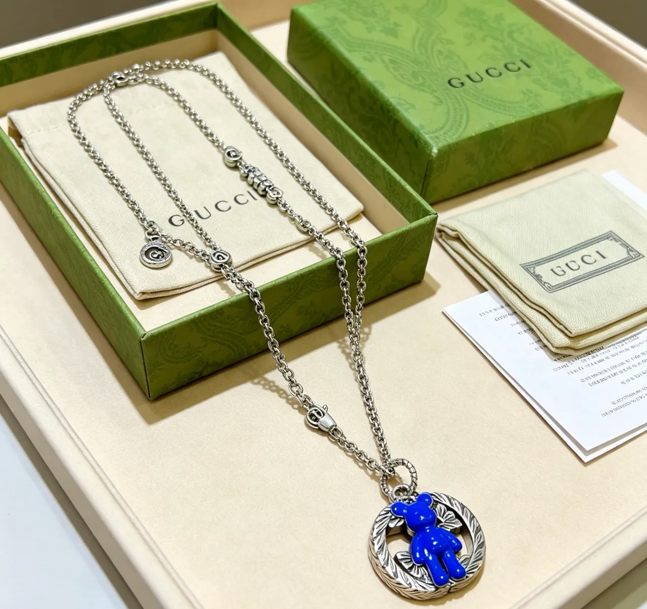 Gucci Bear Motif Blue Enamel Pendant Necklace 7