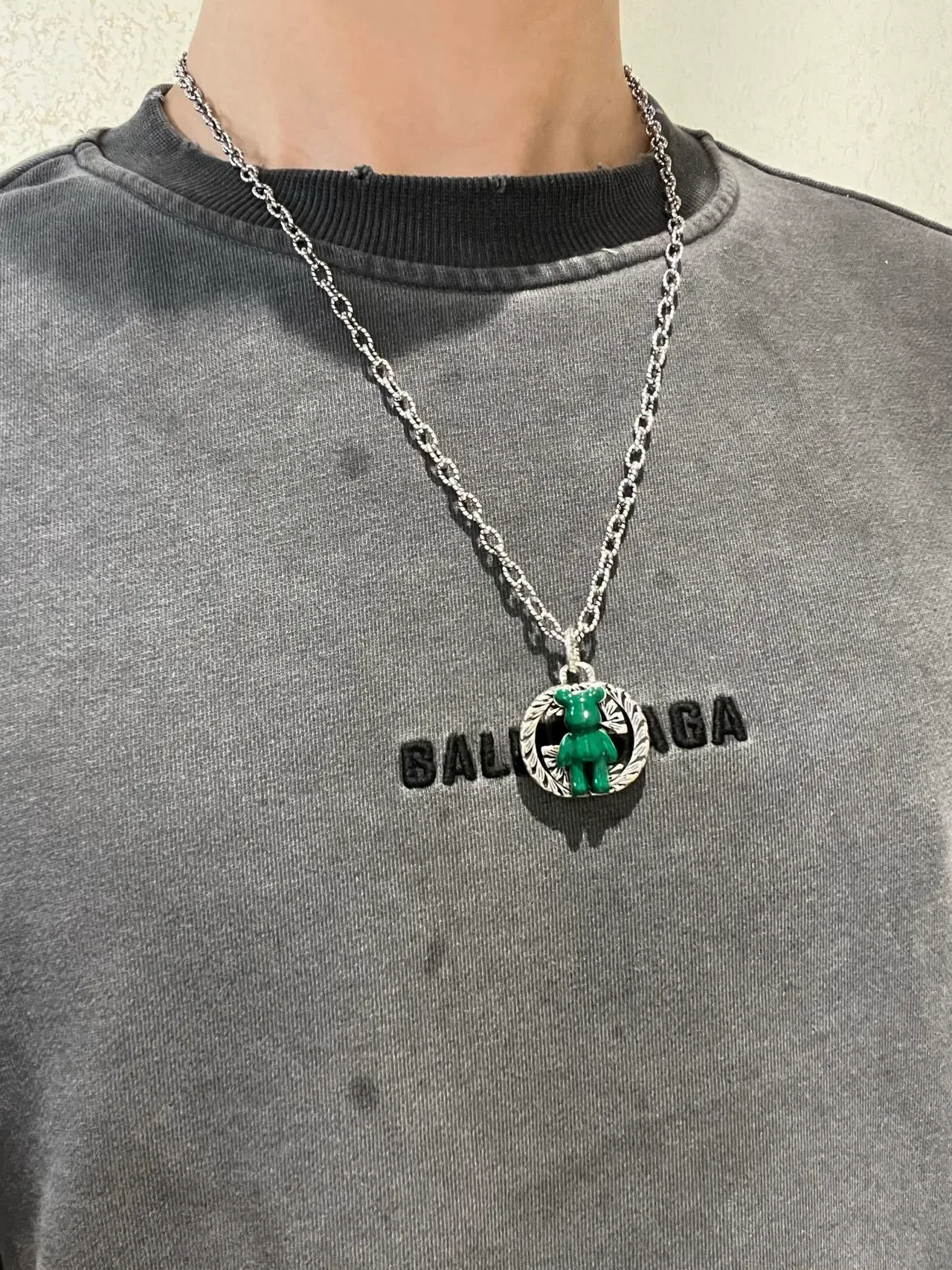 Gucci Colar Motivo Urso Pingente Resina Verde Corrente Prata 8