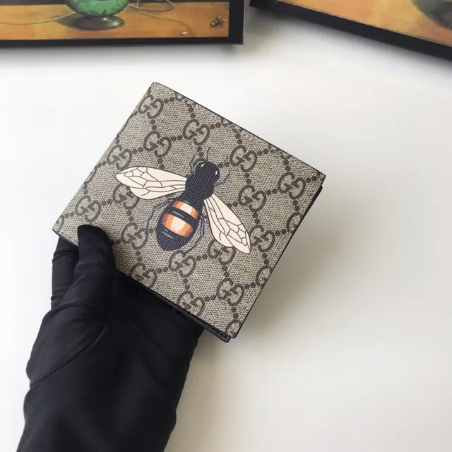 Gucci Bee Print Wallet Black Multicolor GG Supreme Canvas Central Motif Short Wallet 8