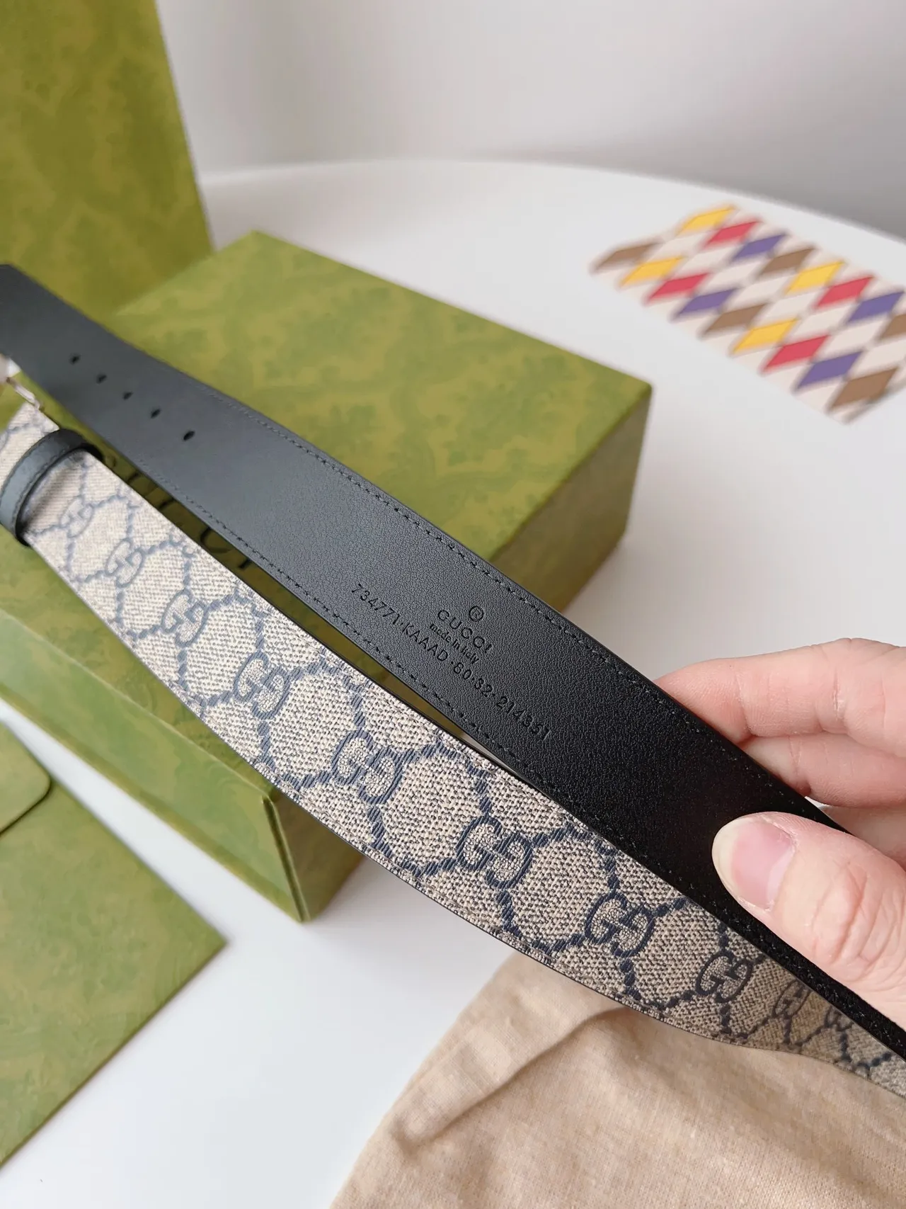 Gucci Beige Black Interlocking G Buckle GG Monogram Canvas Leather Belt 3