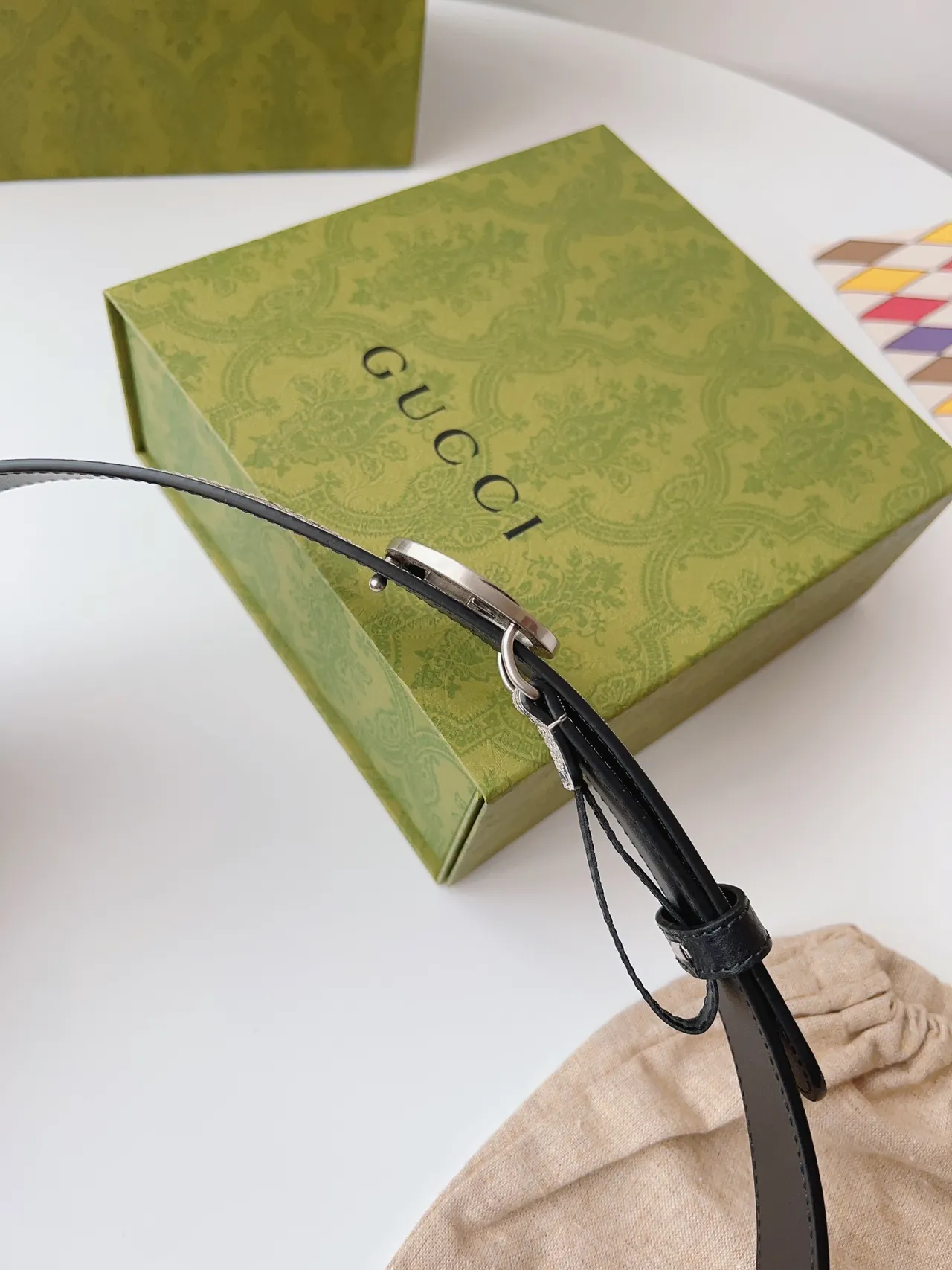 Gucci Beige Black Interlocking G Buckle GG Monogram Canvas Leather Belt 7