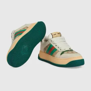 Gucci Beige Green Platform Sole GG Monogram Canvas Lifestyle Sneakers