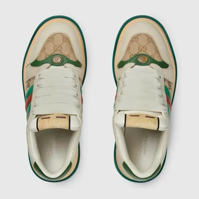 Gucci Beige Green Platform Sole GG Monogram Canvas Lifestyle Sneakers 2
