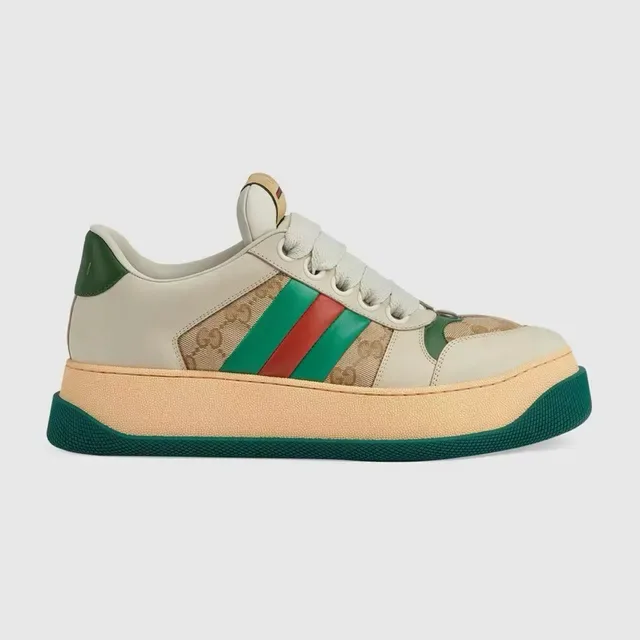 Gucci Beige Green Platform Sole GG Monogram Canvas Lifestyle Sneakers 3