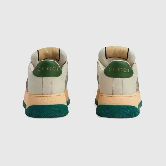 Gucci Beige Green Platform Sole GG Monogram Canvas Lifestyle Sneakers 5