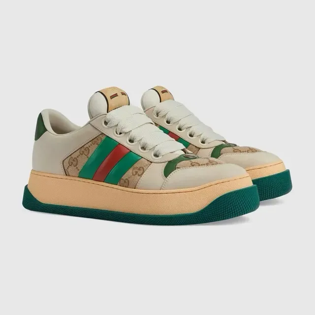 Gucci Beige Green Platform Sole GG Monogram Canvas Lifestyle Sneakers 6
