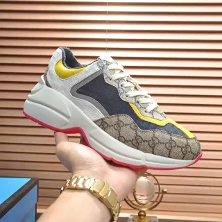 Gucci Beige Navy Sole GG Monogram Canvas Chunky Sneakers