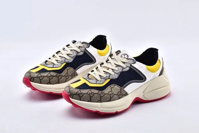 Gucci Beige Navy Sole GG Monogram Canvas Chunky Sneakers 2