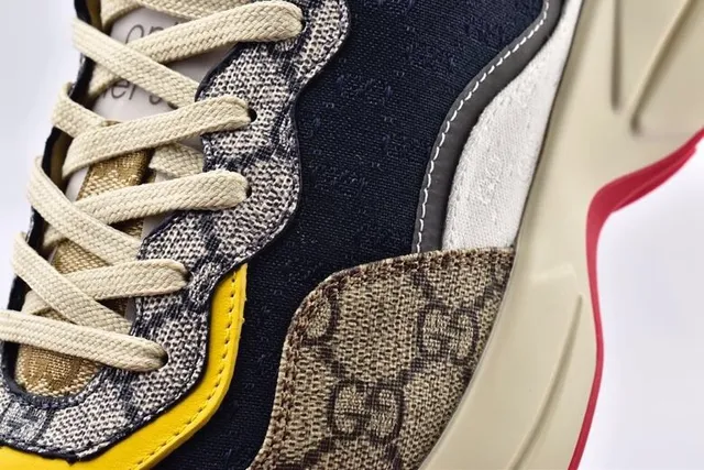 Gucci Beige Navy Sole GG Monogram Canvas Chunky Sneakers 3