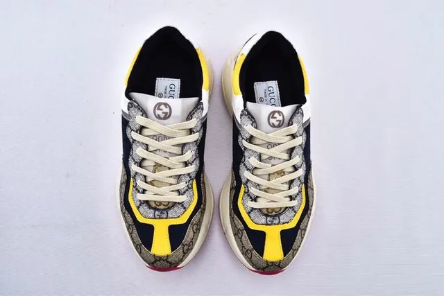 Gucci Beige Navy Sole GG Monogram Canvas Chunky Sneakers 4