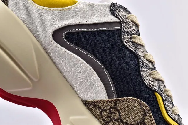Gucci Beige Navy Sole GG Monogram Canvas Chunky Sneakers 10