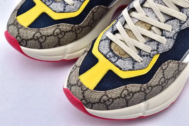 Gucci Beige Navy Sole GG Monogram Canvas Chunky Sneakers 17